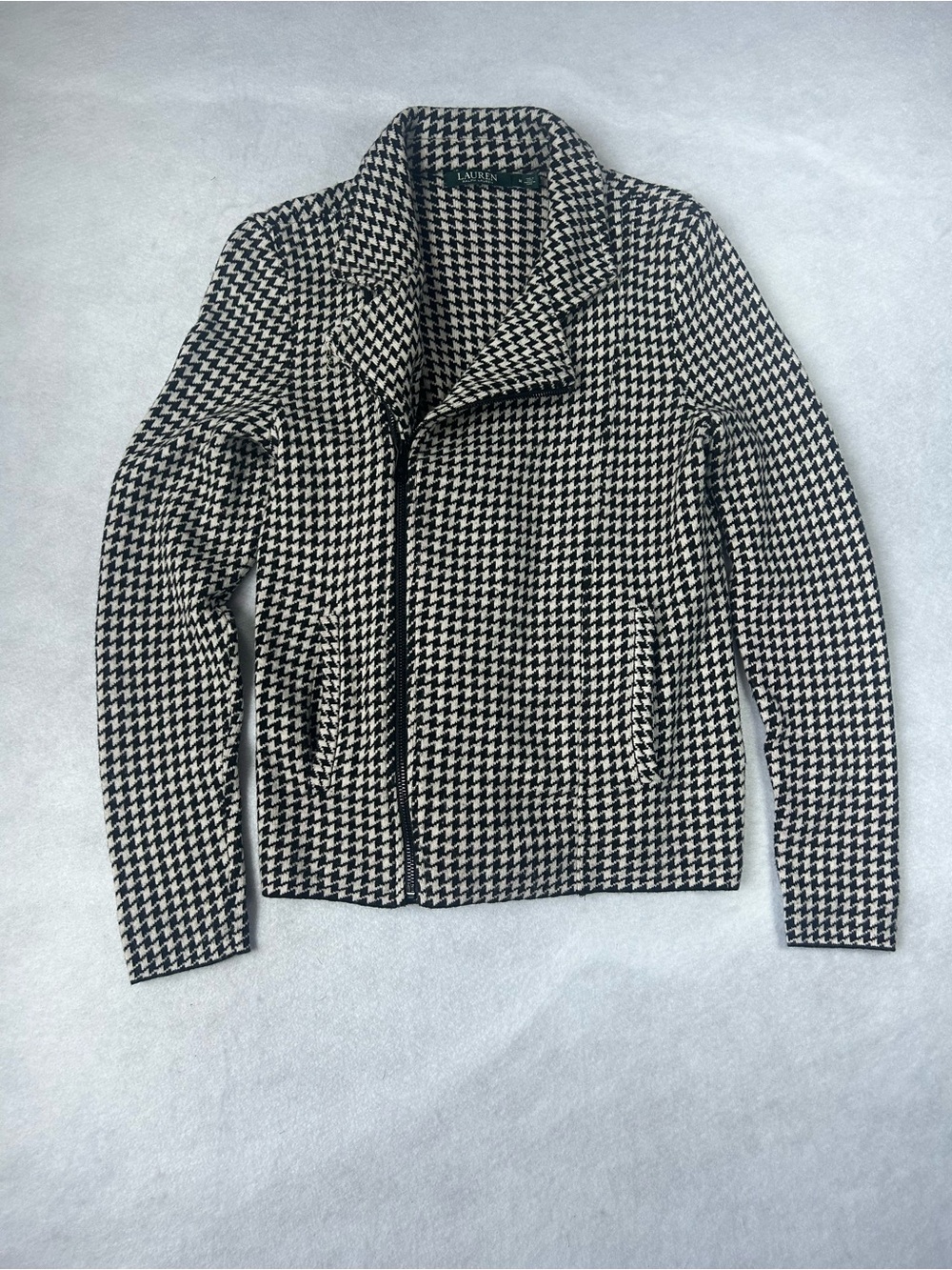 Lauren Ralph Lauren Houndstooth Wool Cashmere Moto Jacket Medium